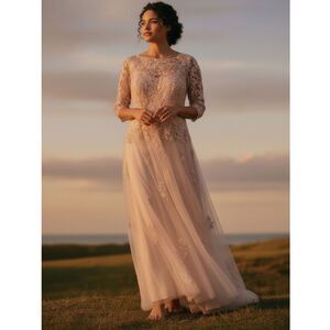 Lavetir Wedding Ball Gown Womens 20 Pink Tulle Embroidered Mother-of-the-Bride